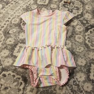 Ruffle Butts Toddler Rainbow Stripe Swimsuit